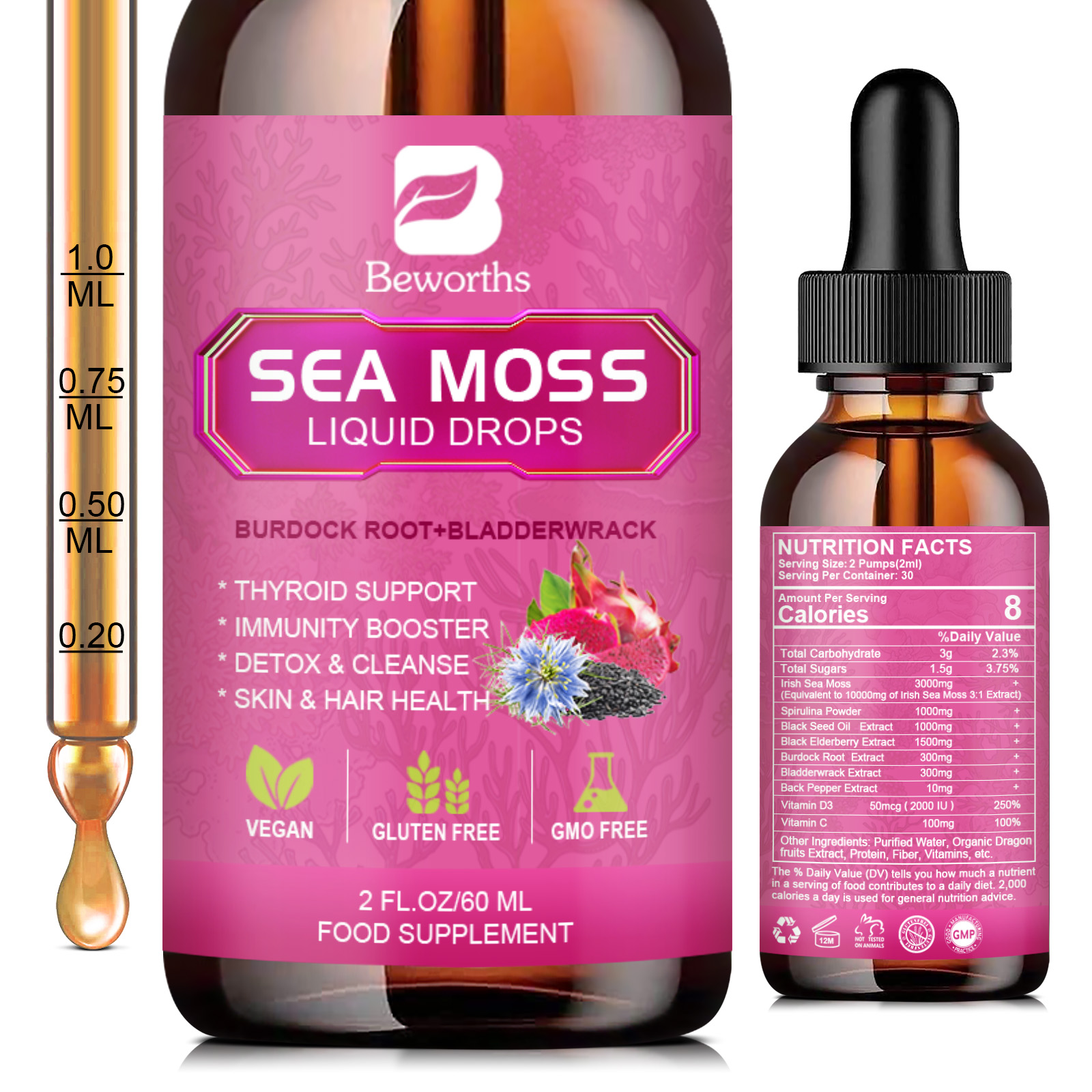 Root Stimulator Liquid - BEWORTHS 3000MG Seamoss Liquid Drop Organic