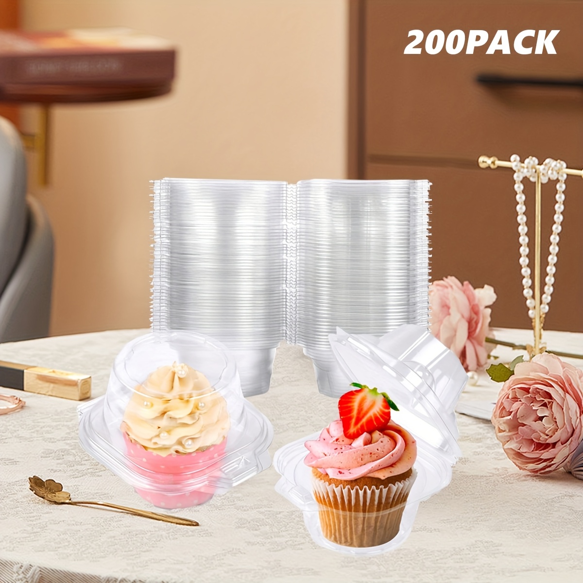 Plastic Dome Clear - 200-Piece Stackable Cupcake Containers with Deep