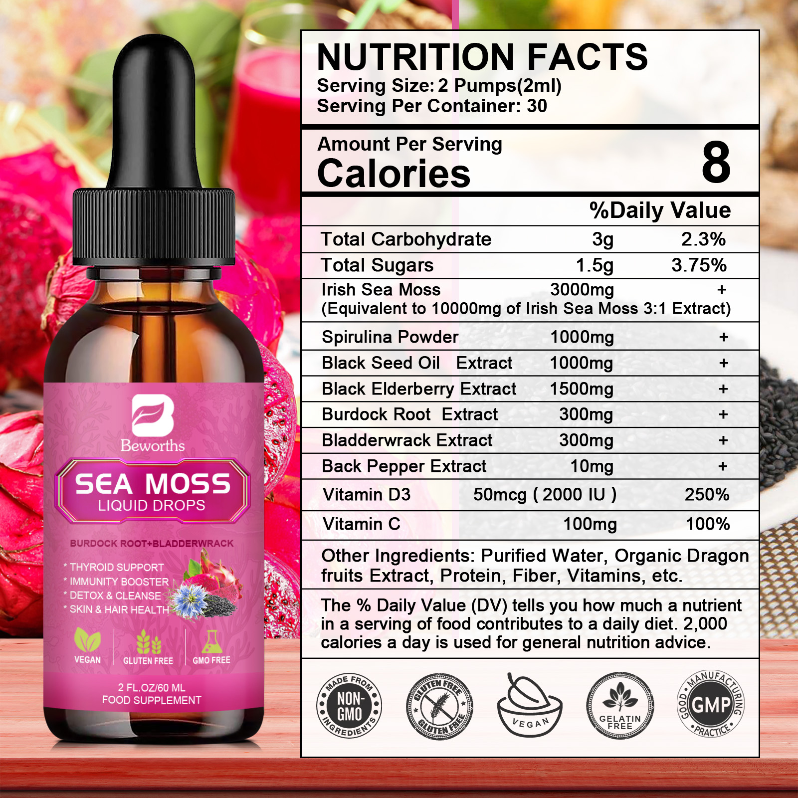 BEWORTHS 3000MG Seamoss Liquid - Root Stimulator Liquid 리뷰 및 가격